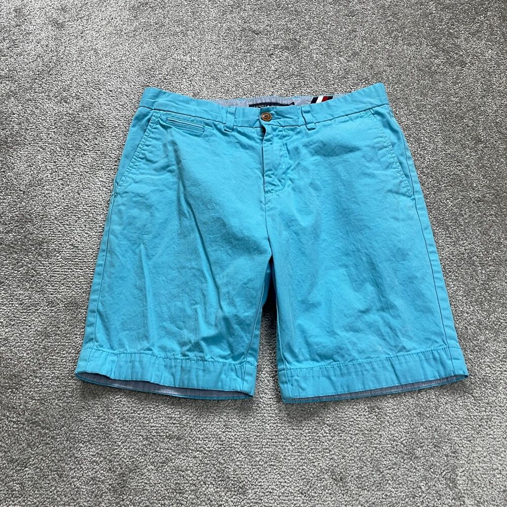 Tommy Hilfiger Chino Shorts Mens 32 Blue Cotton Flat Front Fishing Casual 34x9
